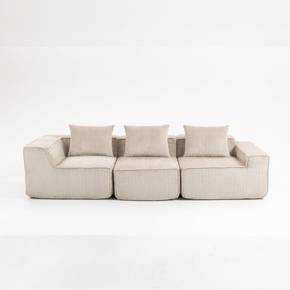 Minimalist Corduroy Sectional Sofa Beige 3-Seat 111