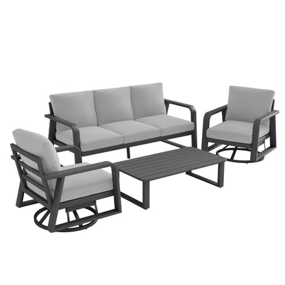 4 Piece Aluminum Patio Sofa Set Dark Gray Swivel Rocker