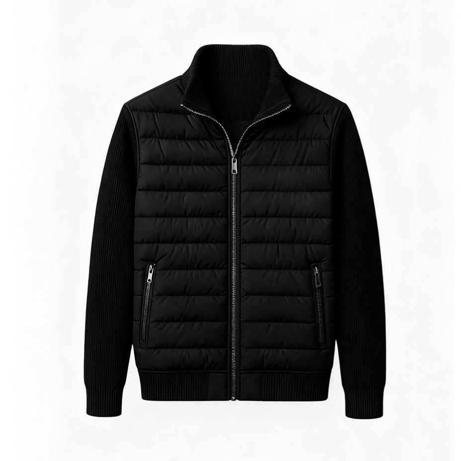 Stand-collar Patchwork Fashion Casual Zip-up Cardigan Cotton-padded Coat