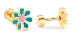 European And American-style Stainless Steel Oil-dripping Seven-petal Flower Stud Earrings