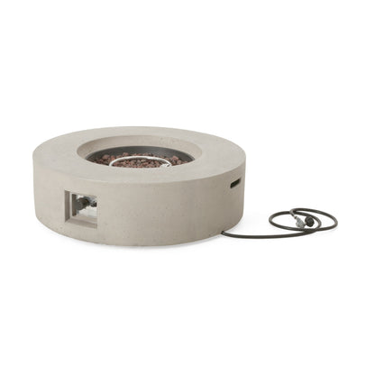 Modern Outdoor 50000 BTU Round MgO Concrete Propane Fire Pit, Light Grey