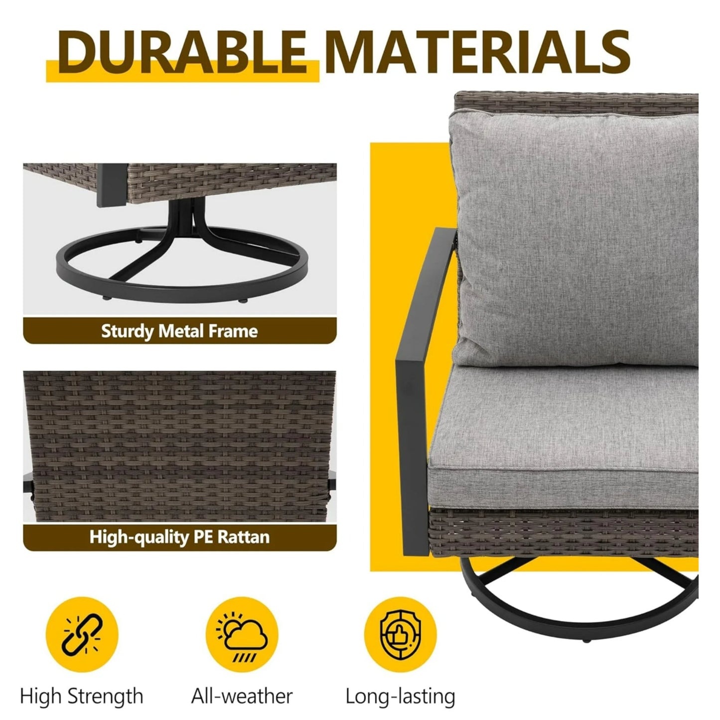 Outdoor Bistro Set Rattan Swivel Rocker Gray 3 Piece with Side Table