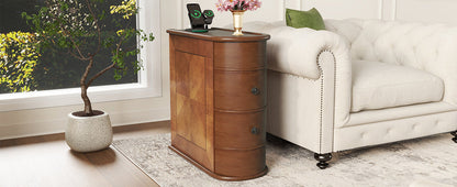 End Table Charging Station 2 AC 2 USB Ports 2 Drawers Arc Design Walnut 23.6 In