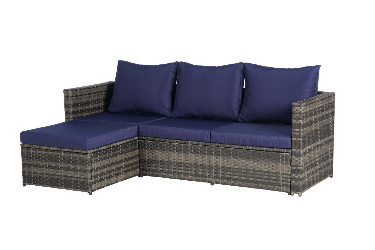 Outdoor Sectional Set PE Rattan Steel Dark Blue 4 Piece Seats 6 380 LB