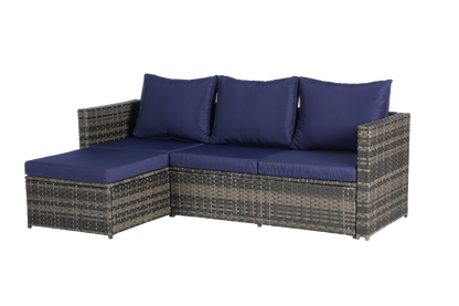 Outdoor Sectional Set PE Rattan Steel Dark Blue 4 Piece Seats 6 380 LB