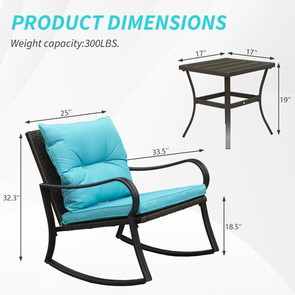 Metal 2-Person Outdoor Patio Rocking Seating Group with Cushions, Blue