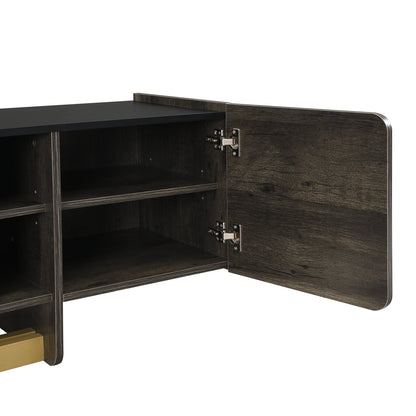 TV Stand and Coffee Table Set 2-Piece White Gold MDF Metal Legs Fits Large TV