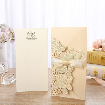 Embossed Vertical Ribbon Wedding Invitation Invitation
