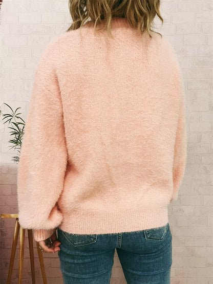 Fuzzy Button-Up Long Sleeve Cardigan