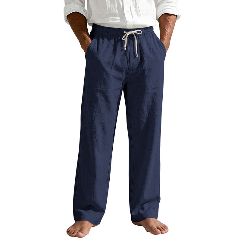 Mens Linen Casual Straight-Leg Trousers