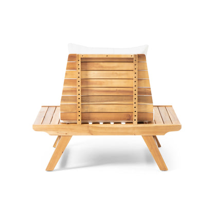 Outdoor Club Chair Acacia Wood Teak Slatted Design Wide Seat 37x28.25x29.5 In