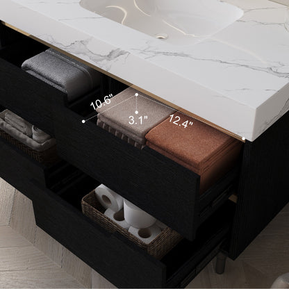 35.4' Modern Bathroom Vanity with Undermount Sink, Sintered Stone Top, Waterp...