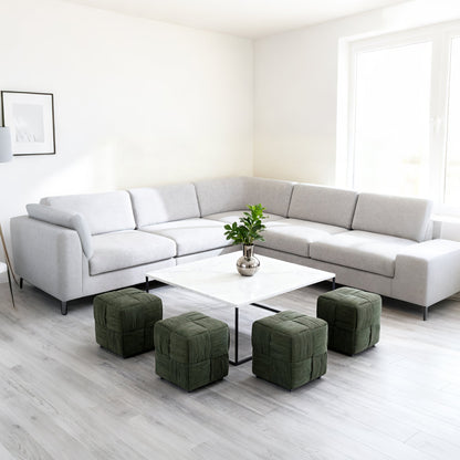 Green Square Ottoman Foot Rest with Corduroy Woven Design Soft Cushioning for