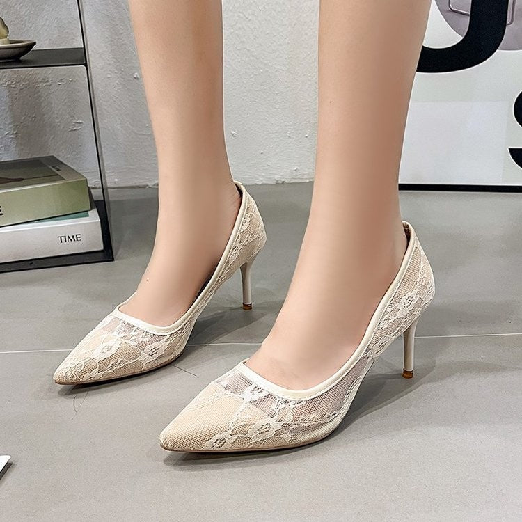 Sexy Slimming Mesh Lace Pointed Toe Stiletto Pumps For Women