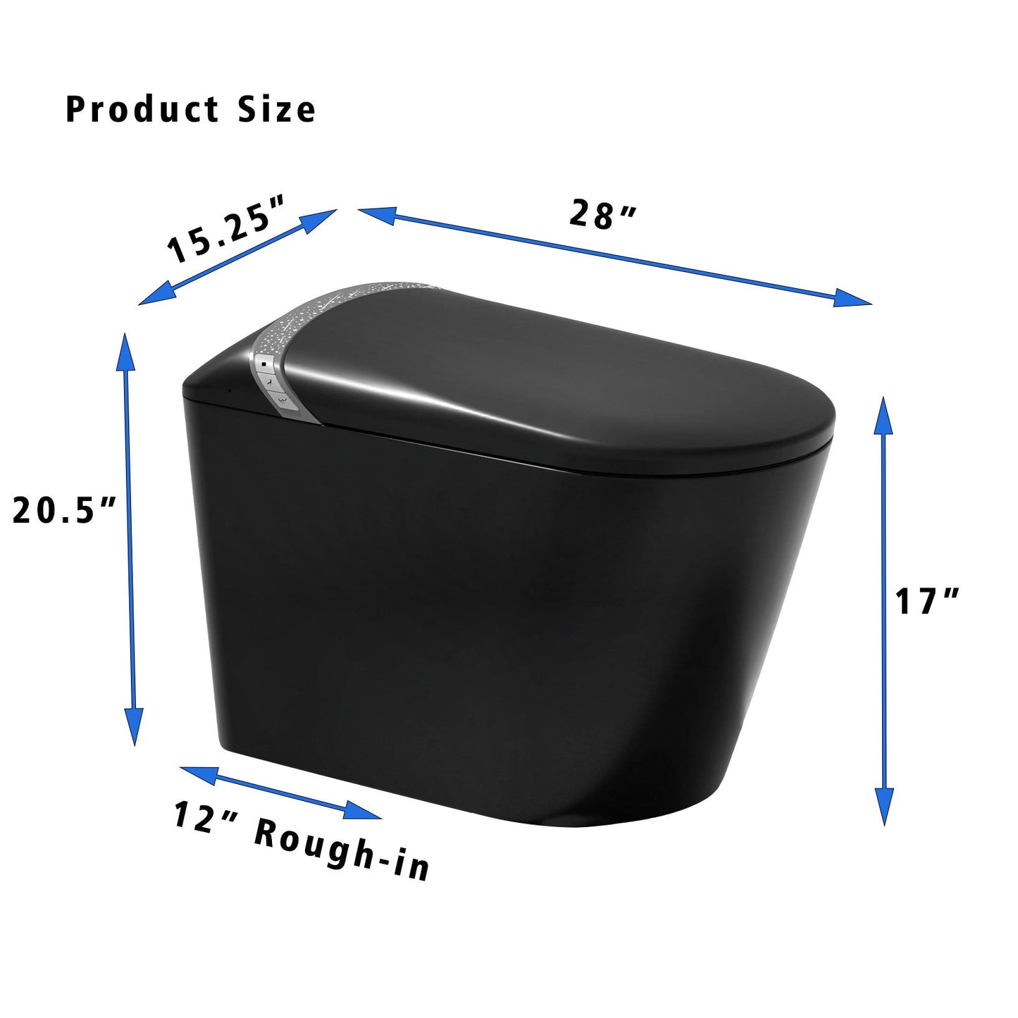 Smart Toilet Matte Black Bidet Built-In Auto Lid Heated Seat 1.28 GPF
