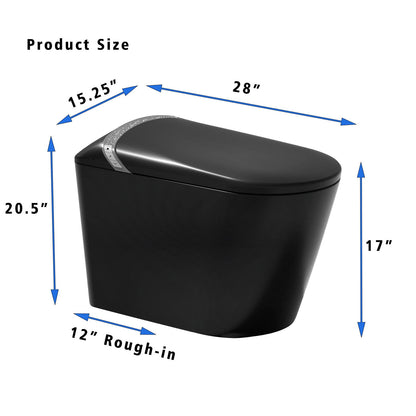 Smart Toilet Matte Black Bidet Built-In Auto Lid Heated Seat 1.28 GPF