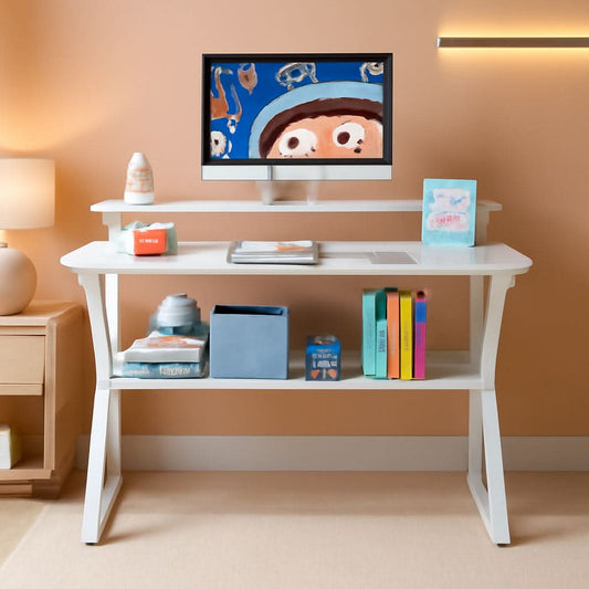 27.5 Inch White Computer Desk With Storage Shelves