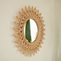 Wall Mirror Round Bamboo Hemp Rope Diamond Pattern Natural Boho 23.6 In