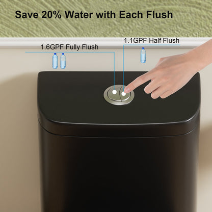 1.1/1.6 GPF Tornado Flush One-Piece Toilet with Comfort Chair Seat ADA Height...