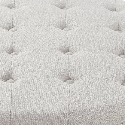 Round Storage Ottoman with Reversible Lid, Boucle Fabric Upholstered, Beige