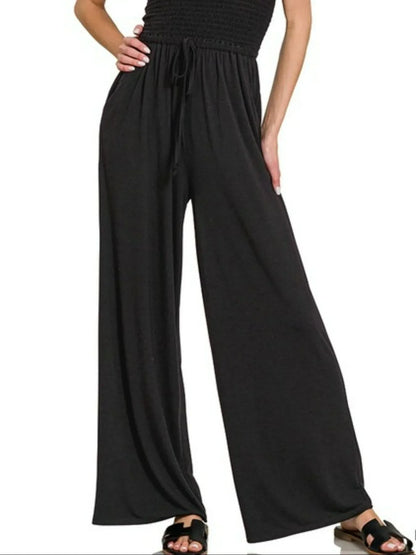Zenana Strapless Wide Leg Smocked Jumpsuit