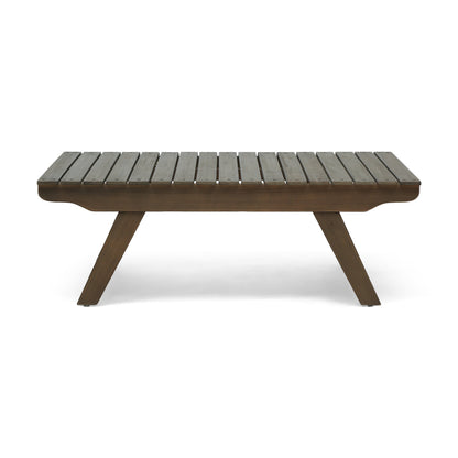 Outdoor Coffee Table Acacia Wood Gray Open Slat Design 37x24x12.5 In