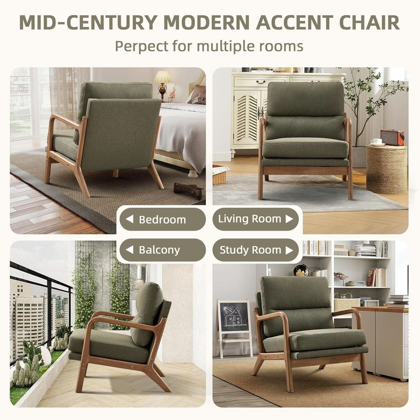 Mid Century Emerald Linen Upholstered Accent Chair