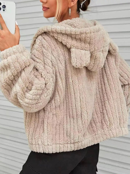 Teddy Bear Ear Hooded Fleece Outerwear