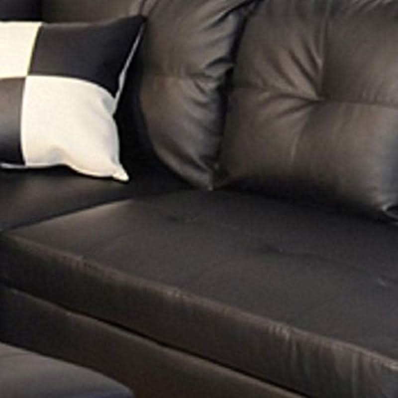 Black Faux Leather Sectional Sofa Set With Ottoman