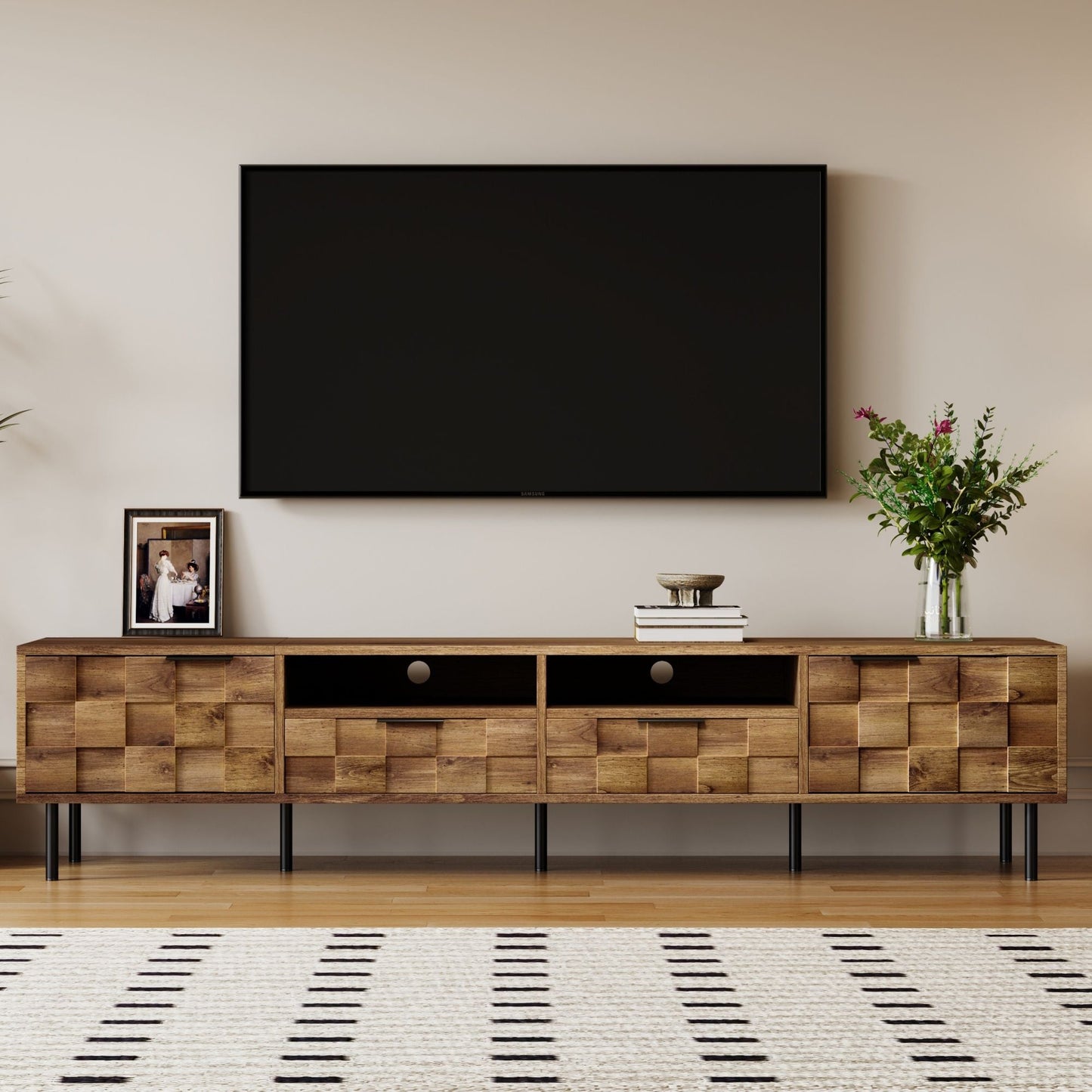 TV Stand With 2 Drawers, Media Console Table, Storage Cabinet With Cable Management