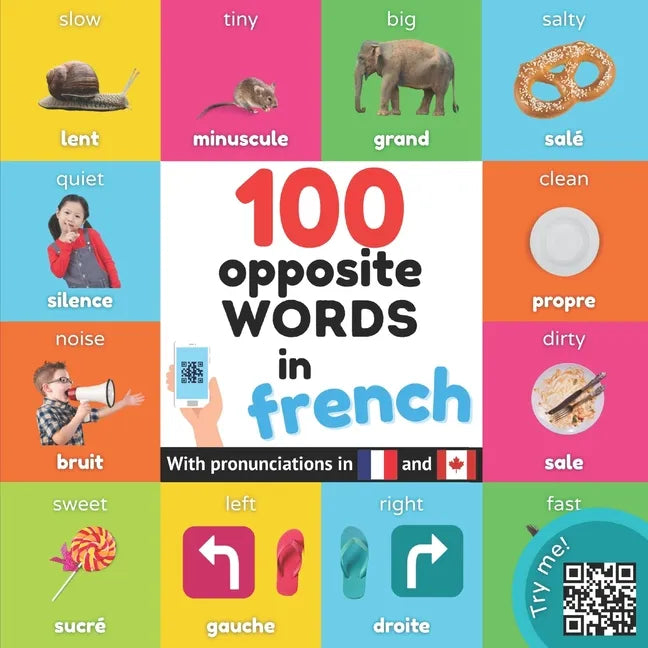 100 opposite words in french: Bilingual picture book for kids: english / french with pronunciations - Paperback