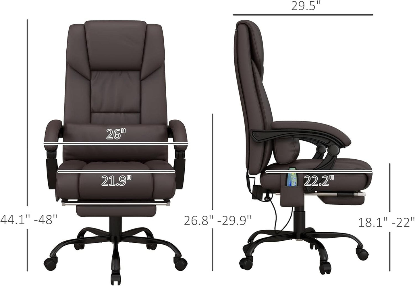 Brown High Back Massage Office Chair With 6 Vibration Points