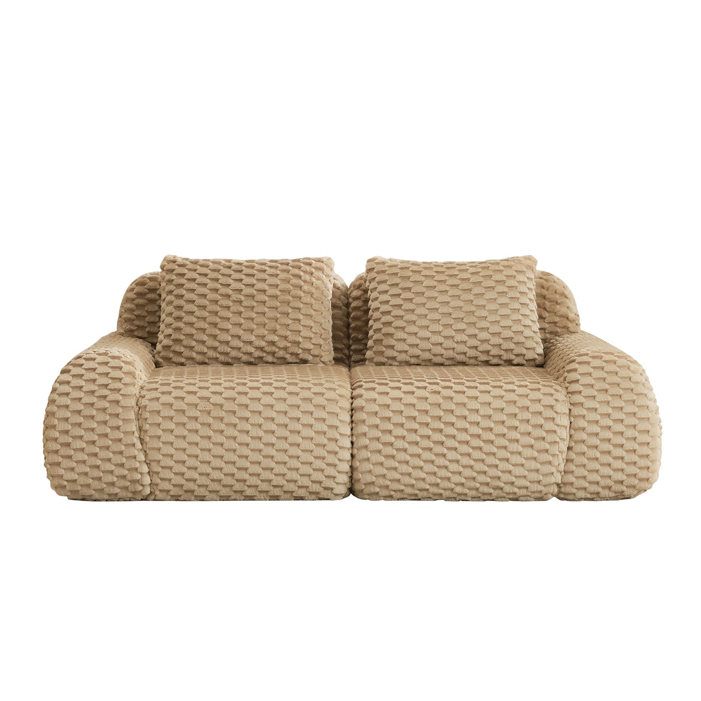 Sectional Sofa Modular Flannelette Camel 2 Seat Curved Footrest