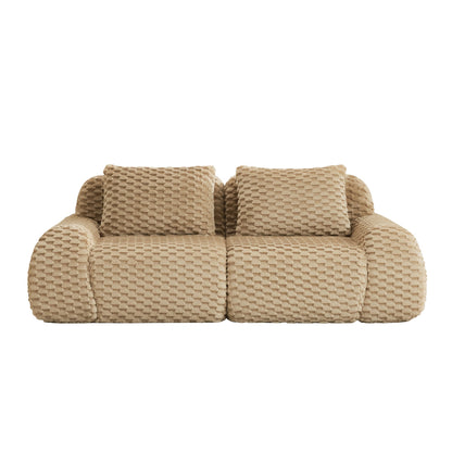 Sectional Sofa Modular Flannelette Camel 2 Seat Curved Footrest