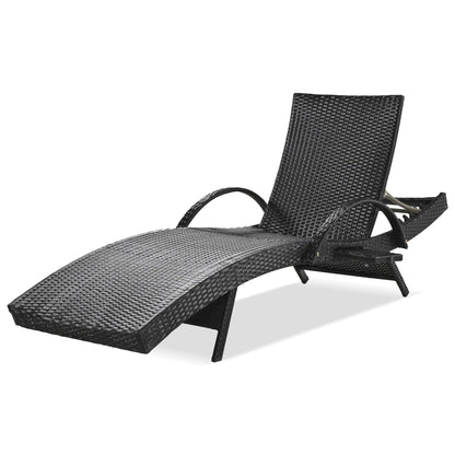 2-Piece Wicker Chaise Lounge Set w/ Pull-Out Table 5-Position 470lb