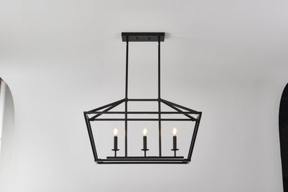 Chandelier Industrial Linear 3-Light Matte Black Metal Pendant Kitchen