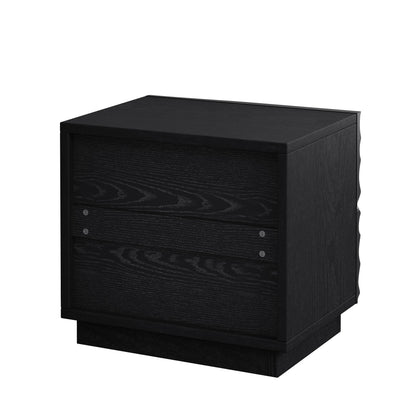 Solid Wood Nightstands Set of 2, 2 Drawers, No Handles, Living Room, Black