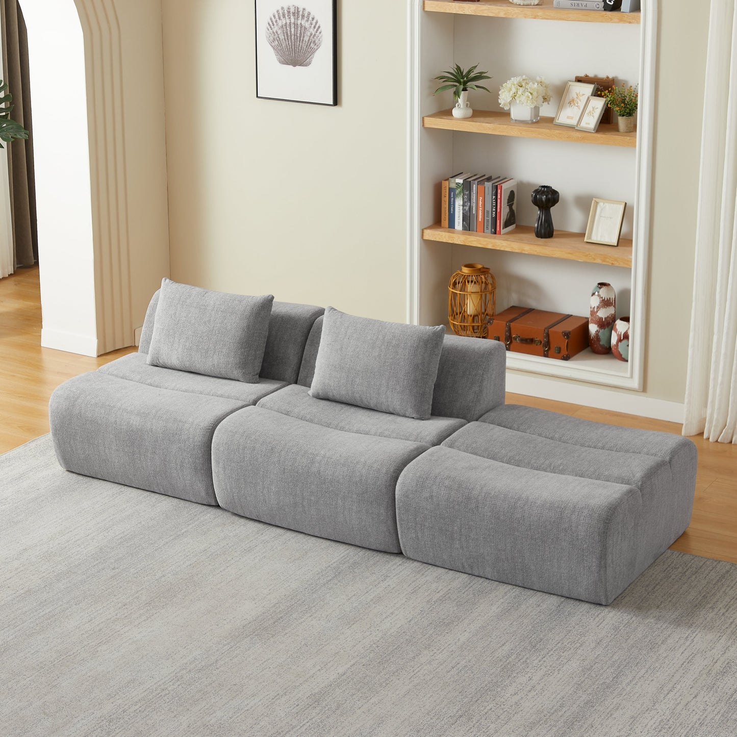 Sofa Oversized Chenille Gray 3 Seat 107 In No Assembly Pocket Spring