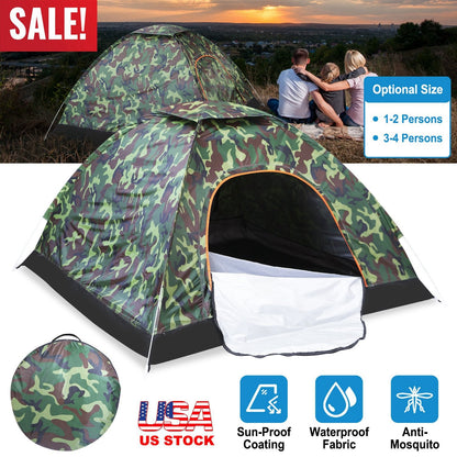 1/2 Person Instant Pop Up Dome Tent Waterproof Camping Tent w/Mosquito Net Doors Bags