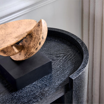 Black Curved Foyer Table, Wood Grain Minimalist Entrance Side Table