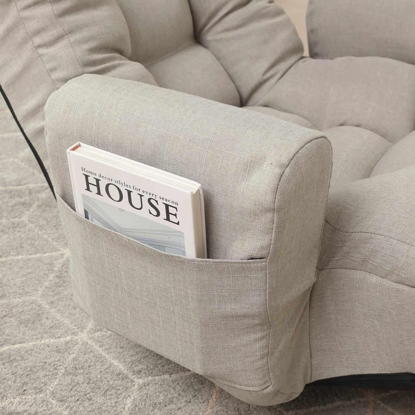 Floor Gaming Lounge Chair Swivel 360 Linen Gray 5-Position Adjustable 31x43 In