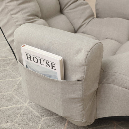 Floor Gaming Lounge Chair Swivel 360 Linen Gray 5-Position Adjustable 31x43 In