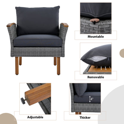 Outdoor Sectional Set PE Rattan Acacia Wood Gray 9 Piece 250 LB