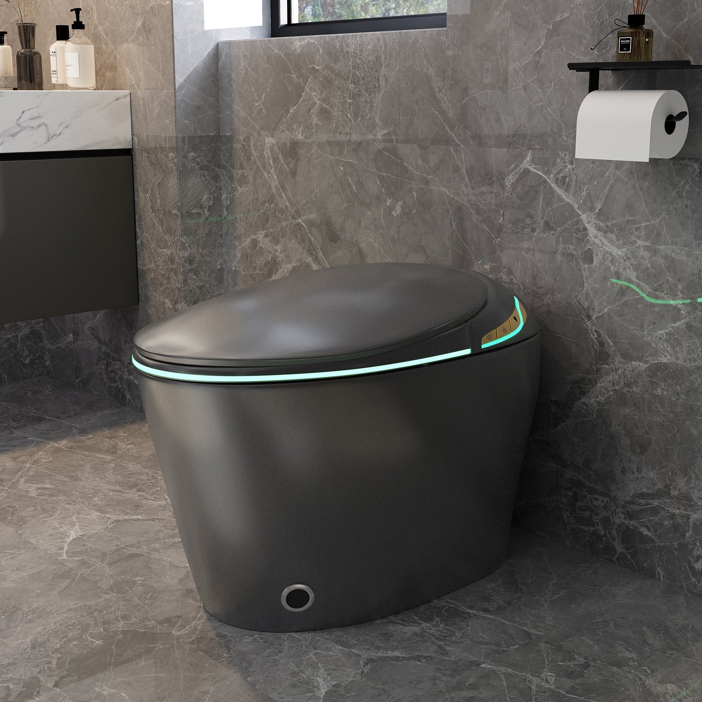 Unique Smart Toile with Built-in Bidet, Auto Open/Close Seat, Foot Sensor, LE...