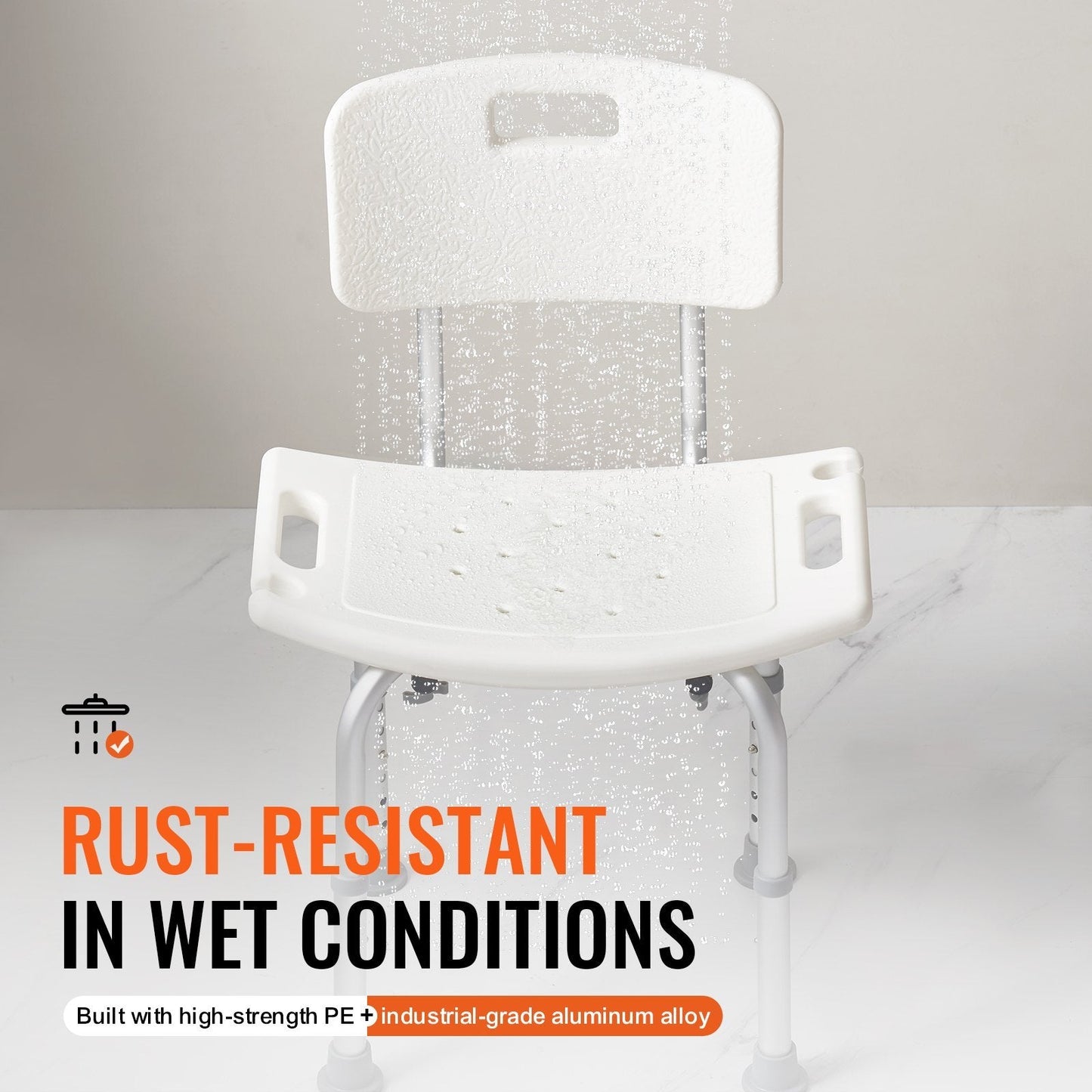 Shower Chair Aluminum 350lb Capacity Adjustable Head Rest