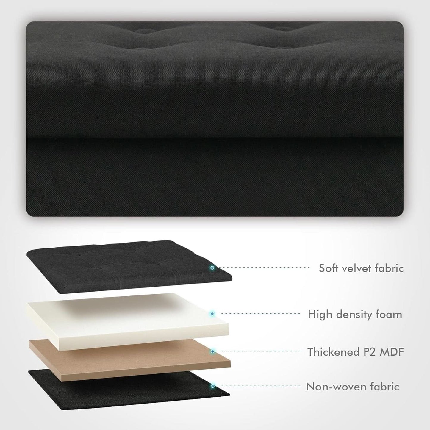 Black Linen Premium Storage Cube Ottoman Tray 15Inch