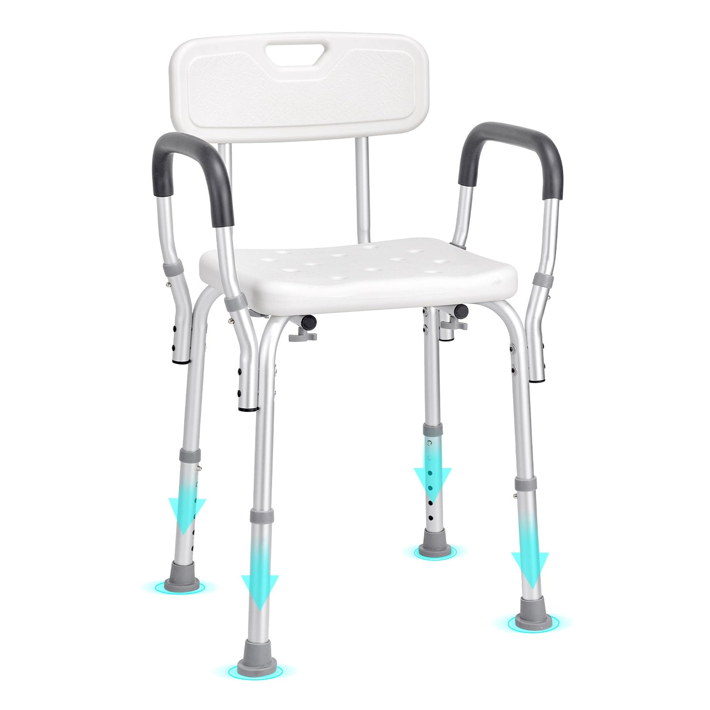 Shower Chair with Backrest Aluminum Adjustable Height Non-Slip 350 LB