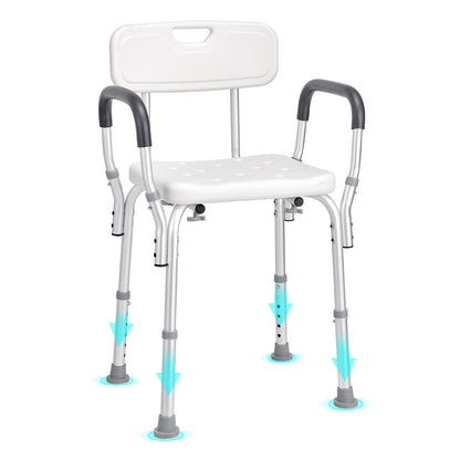 Shower Chair with Backrest Aluminum Adjustable Height Non-Slip 350 LB
