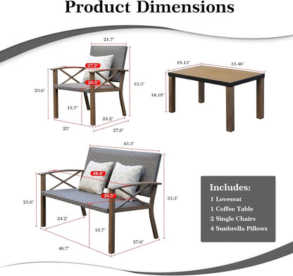 4 Piece Outdoor Conversation Set Aluminum Sofa 2 Chairs Table