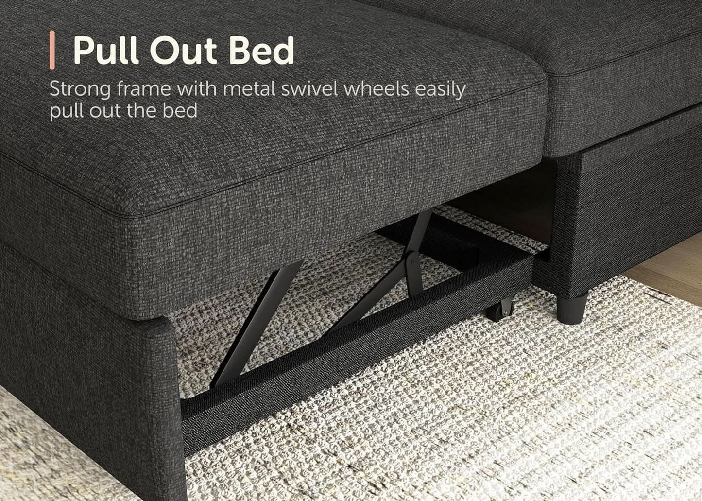 Dark Grey Sectional Sleeper Sofa With Pull Out Bed